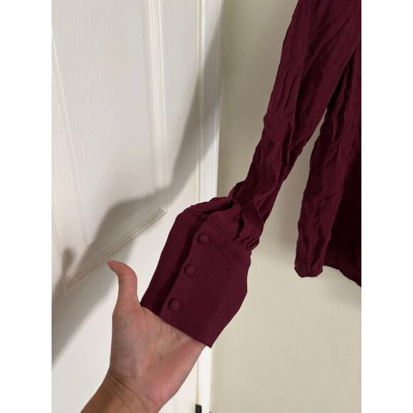 Aritzia Top Women's 2XS Burgundy Wilfred Clarissa Blouse Long Sleeve - Picture 3 of 6